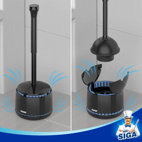 Heavy Duty Toilet Plunger With Holder, Ergonomic Handle, Ventilated Storage Stand, Space Saving Bathroom Cleaning Gear