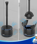 Heavy Duty Bathroom Plunger Duo With Sleek Ventilated Mount showcasing plunger and mount design, black rubber and wooden handle.
