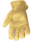 Ground Double Layer Leather Work Gloves For Men Arc Rated Puncture Resistant Tan XX Large palm view with reinforced stitching.