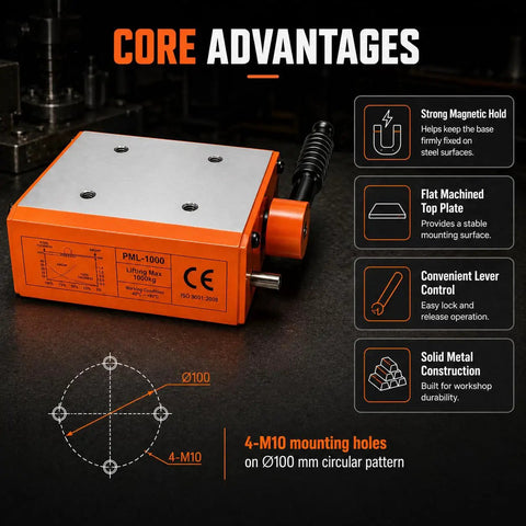 Top Shelf Electric Tapping Machine With Solid Magnetic Base M3 To M16 Flexible Speed Auto Lube Built In Air Blower Full Rotation Arm on steel surface