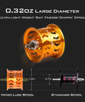 Orange micro lure spool for Zephyr Bait Finesse Baitcasting Reel, Carbon Fiber Construction, Lightweight Precision Gear