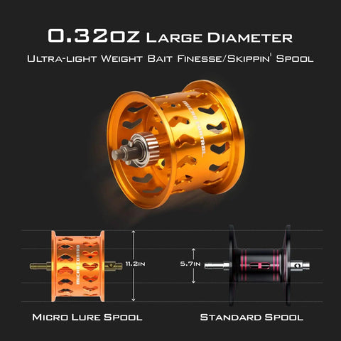 Orange micro lure spool for Zephyr Bait Finesse Baitcasting Reel, Carbon Fiber Construction, Lightweight Precision Gear