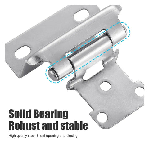Close-up of Two Pack Half Inch Self Closing Spring Hinges For Kitchen Cabinets And Furniture Hardware Matte Black Semi Hidden Design Soft Close No Fuss Install Upgrade Reliable Quiet Operation For Smooth Cabinet Upgrades.