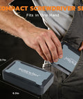 Person placing 66 In 1 Magnetic Ratcheting Screwdriver Set With Pivot T Handle in pocket