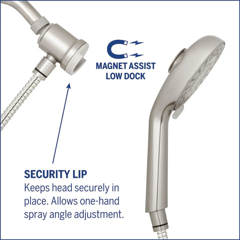 Adjustable Magnetic Dual Dock Handheld Shower Head With 5 Foot Metal Hose And PowerPulse Massage In Brushed Nickel