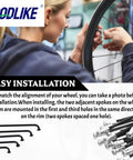 Cyclist installing 14G J Bend Bicycle Steel Spokes Set Of 36 With Nipples Black 256 To 305 Millimeter Length on bike wheel