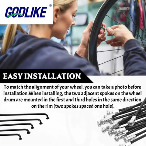 Cyclist installing 14G J Bend Bicycle Steel Spokes Set Of 36 With Nipples Black 256 To 305 Millimeter Length on bike wheel