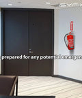 Fire Extinguisher Signs Stickers 12 Pack 4x12 Inch Premium Self Adhesive Vinyl Decals Laminated next to wall-mounted extinguisher
