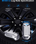 24 Pcs M14x1.5 Lug Nut Set For Chevy Colorado Suburban Silverado Tahoe Express 1500 GMC Yukon Sierra 1500 Ford F150 Expedition Chrome One Piece Design Wheel Nuts displaying size