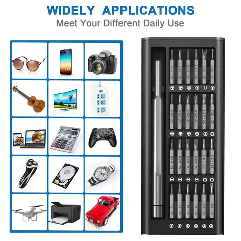 24-In-1 Magnetic Precision Screwdriver Set with Phillips and Flathead Bits for Electronics, PC, and Eyeglass Repair in case.