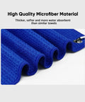 Close-up of blue microfiber towel from Three Color Golf Towel Set For Golf Bags With Microfiber Towels Hook And Loop Fasteners Carabiners.