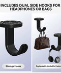 Dual side hooks for headphones and bags attached to the Sleek 48 Inch Electric Height Adjustable Standing Desk.