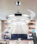 42 Inch Fandelier Ceiling Fan Chandelier With Light Dope Remote Control, 3 Color Temperature LED, 4 Retractable ABS Blades in room