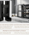 Invisible Tileable Access Panel For Drywall, sleek black wall access door showcasing plumbing features and hinge details.