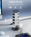 26 In 1 Power Station With 20 Outlets And 6 USB Ports Including 2 USB C Flat Plug Extension Cord 6 Point 5 Ft 1050J Surge Protector 1625W 13A Ideal For Home Office And Gaming Setup