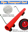Heavy Duty Pipe Dolly Cart All Terrain Steel Pipe Transport For Construction Sites Warehouses And Workshops Tough As Nails Pipe Handling Equipment Easily Moves Round And Square Pipes And Profiles, red steel pipe cart with solid tires