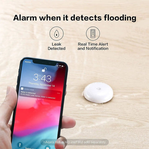 3 Pack Water Leak Sensor Kit With Zigbee Connectivity For Smart Home Alarm Systems, Smart Water Detector For Leak Alerts, Requires Hub Not Compatible With Other Brand Hubs, 2.4GHz WiFi Required. White leak sensor alerts phone
