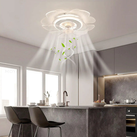 Ceiling Fan with Light 18.5 inch Flush Mount with Handheld Controller for, stylish flower design in kitchen.