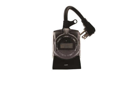 Heavy Duty Outdoor Digital Plug And Play Timer With 15 Amp Capacity and digital display for easy time settings.