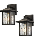 Outdoor Wall Lights Exterior Front Porch Sconce Wall Mount Waterproof Lantern With Water Ripple Glass Black Oil Rubbed Bronze Edges Weatherproof 2 Pack