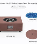 28 Inch Propane Fire Pit Table With 40,000 BTU Gas Fire Pit For Outdoor Patio Backyard Auto Ignition Burner Lid And Blue Fire Glass Rocks For Cozy Outdoor Gatherings And Weatherproof Patio Ready components include table, metal lid, and fire glass displayed