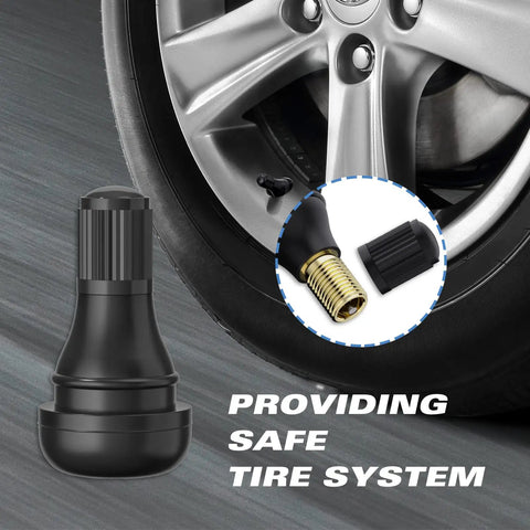 Snap In Tire Valve Stem TR412 Short Black For Tubeless 0.453 Inch Rim Holes 11.5mm on standard vehicle tire