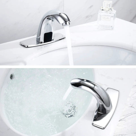Touchless Sensor Bathroom Sink Faucet With Hole Cover Plate, Brass Automatic Tap, Temperature Mixer, chrome nickel finish.