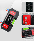 Heavy Duty Digital Angle Finder With Dual Axis Level And Quick Slope Checks Featuring Clear Led Screen And Built Tough Construction For No Fuss Contractor Projects Daily, showing display and buttons.