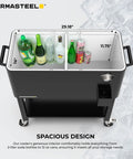 80 Quart Rolling Party Cooler With Divider And Removable Basin Includes Serving Tray Holds Up To 110 Cans Matte Black Ice Chest For Indoor And Outdoor Use Keeps Drinks Icy For Hours.