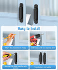 Installation steps for 5.7 Inch Sliding Barn Door Handle Aluminum Alloy Cabinet Pull with black ergonomic grip and screws.