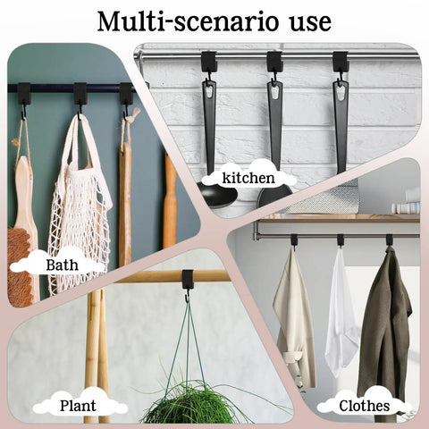 Leather S Hooks With PU Leather Coat 3 Pack Multifunctional S Hooks For Hanging Clothes Outdoor Camping Kitchen Durable Metal Hooks displayed in kitchen, bath, plant, clothes settings