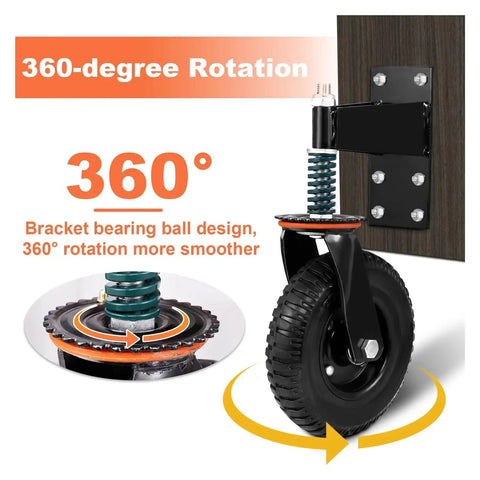 Heavy Duty Spring Loaded Caster Wheels 600 Pound Gate Rollers For Metal Tubing Moves Like Butter Floor Safe Rubber Tread with 360-degree rotation.
