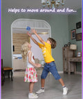 Children playing indoors with Hand Controlled Flying Orb With Lights Boomerang Drone For Kids Indoor Outdoor Fun, UFO Mini Drone.