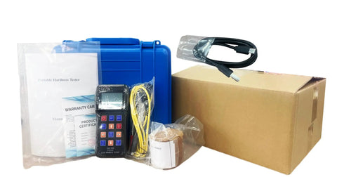 Pro Grade Leeb Hardness Tester Meter 170 To 960 HLD for Metals Durometer Tester With HL HB HRB HRC HRA HV HS Scales Includes Standard D Type Impact Device And D Test Block For Steel Iron Bronze Copper And 10 Materials portable kit with case, cables, manual, and test block