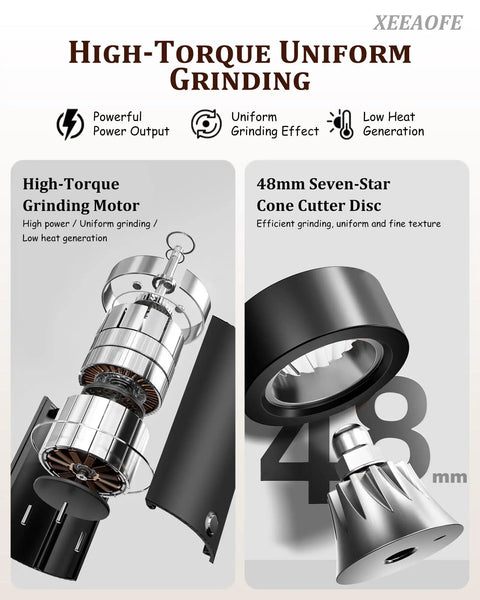 Top Tier Single Dose Coffee Grinder Featuring A Heavy Duty Aluminum Build And Premium 48MM Conical Burr with high-torque grinding motor.