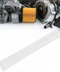 Grab These 10 Pc Plastic Welding Rods For Car Bumper Repair laid beside car parts including filters and gears.