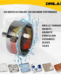 Drilax diamond hole saw, 2-3/4 inch diameter, 1-1/8 inch cut depth, 3/8 inch shank for tile, glass, granite, porcelain.