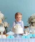 Blue Hot Air Balloon Honeycomb Centerpieces For Tables With Clouds Travel Adventure Theme 8 Piece Set Kid Approved display