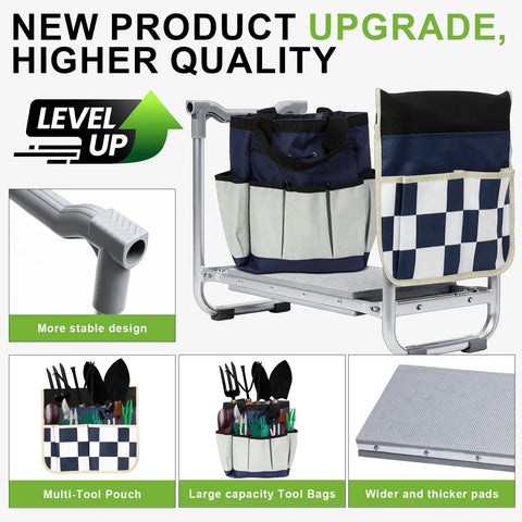 Best Bang For Your Buck Ultimate Garden Kneeler And Seat With Wider 10.2 Inch Pad And 1.6 Inch Thick EVA Foam shown with tool pouch