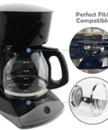Front view of a 12-cup glass coffee carafe with a black handle; replacement PLD12 compatible with Mr. Coffee