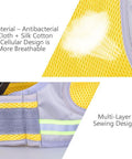 Detail of yellow breathable fabric and multi-layer sewing on Four In One Kiddo Friendly Motorcycle Harness for Safe Rides.