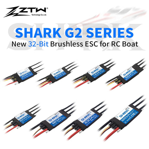 Multiple Shark G2 30A Brushless ESC units with water cooling, designed for race-ready twin-screw RC boats, catamarans, and deep-V hulls.