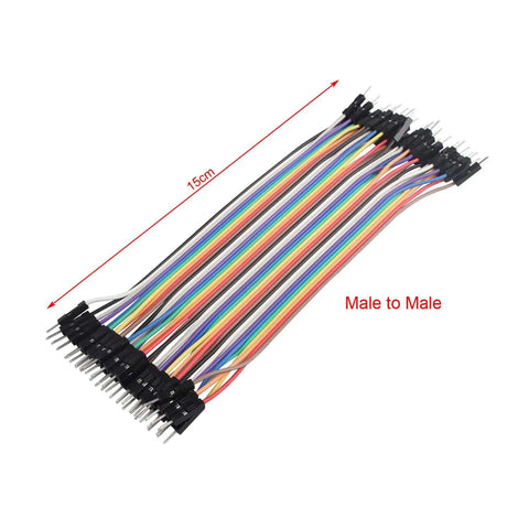 120-Piece Multicolor DuPont Jumper Wires Kit for Breadboards, 15 Cm (5.91 Inch), showing male to male cables in rainbow colors.