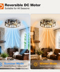 Reversible DC Motor for 24 Inch Metal Caged Farmhouse Ceiling Fan With Warm White Lighting And Wireless Remote, summer and winter mode.
