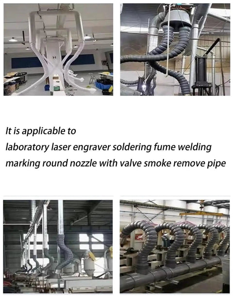 360 Degree Fume Extractor With Flow Control Valve in industrial setting, flexible hoses positioned, black, for workshop safety.