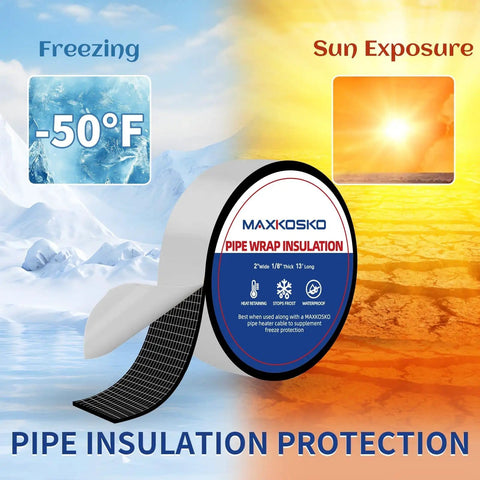 No Nonsense Weatherproof Pipe Insulation Tape Roll 13 Ft By 2 In Self Adhesive Foam Wrap for freeze and sun protection.