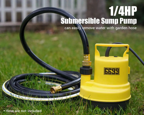 Heavy Duty Submersible Sump Pump One Quarter HP 1500 GPH Portable Water Transfer Pump with 10 ft cord on grass