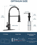 Slick Black Kitchen Faucet With Built In Soap Dispenser dimensions and specifications chart, showing sizes and mounting details.