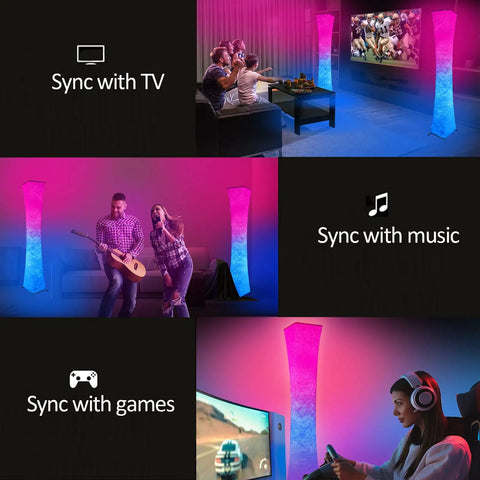61 Inch Smart Floor Lamp With RGB Color Changing Light Voice Control For Alexa And Google Home 2 4GHz WiFi in entertainment setting