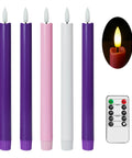 Flickering Flameless Taper Candles With Remote, 10 Inch LED Candlesticks, shown in various colors with remote control